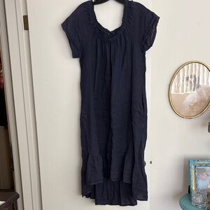 Women’s Navy Blue Smocked Neck Casual Dress